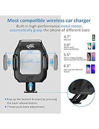 Wireless Car Charger Mount,CNSL Patent Auto Clamping QI 15W Fast Charging Metal Motor Phone Holder with Strong Suction,Air Vent Windshield Dashboard Stand,Compatible with iPhone Xs XR 8,Samsung S10 S8