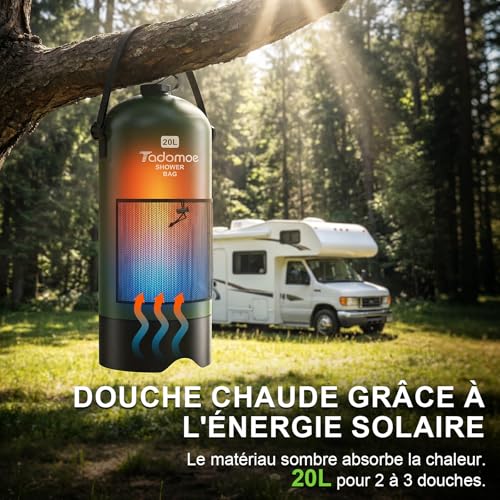 Tadomoe Douche Portable Électrique 20L avec 2000mAh Pompe - Douche Solaire de Camping Pliable avec Tuyau 2m & Sac de Rangement - Douche Extérieur pour Fourgon Aménagé, Plage, Chien et Randonnée