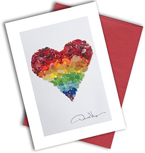 Single Rainbow Sea Glass Heart Note Card. 3x5 Blank Card with Classy Envelope. Best Birthday Cards, Thank You Notes, Invitations. Unique Christmas, Mother's Day &amp; Valentines Gifts for Women