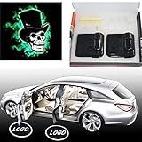 3D Gentleman Skull Auto Sport Car Door Lamp, No Drilling Wireless Magnetic Car Door Step LED Welcome Logo Shadow Ghost Light Laser Projector Lamp- 2 Pcs