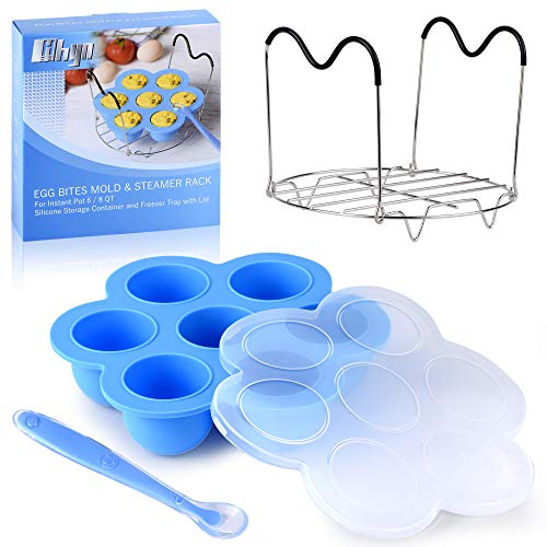 Hhyn Silicone Egg Bites Molds and Steamer Rack Trivet with Heat Resistant Handles for Instant Pot Accessories 6 Qt & 8 Qt Pressure Cooker, Baby Food Freezer Trays Food Storage Containers with Spoon - Thumbnail 7