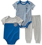 Calvin Klein Baby Boys' 3 Pieces Bodysuit Pant Set, Blue, 0/3M
