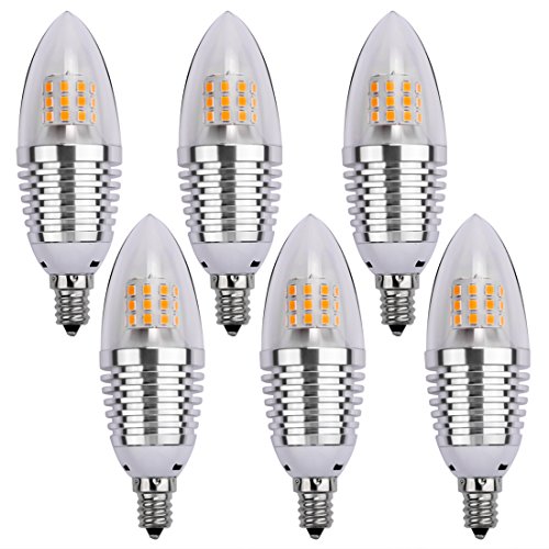 LEDMO LED Candelabra Bulb,Base E12 7W,Warm White,SharpTip,Sliver (6 Pack)