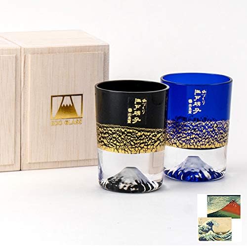 富士山グラス 田島硝子 最新作 金箔富士 冷酒杯 瑠璃 青 黒 ペアセット 2個セット 江戸硝子 切子 父の日 母の日 還暦祝い お祝い ギフト 贈答品 プレゼント 富士山 富士 ウイスキー 日本酒 冷酒 酒器 外国 お土産 人気 Made In Japan