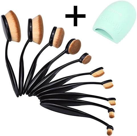 Cityvivo 2016 New Professional 10 + 1 Pieces Soft Oval Cosmetics Toothbrush Makeup Brush Set Curve Foundation Brushes Cream Contour Powder Blush Concealer Brush Makeup Tool Set