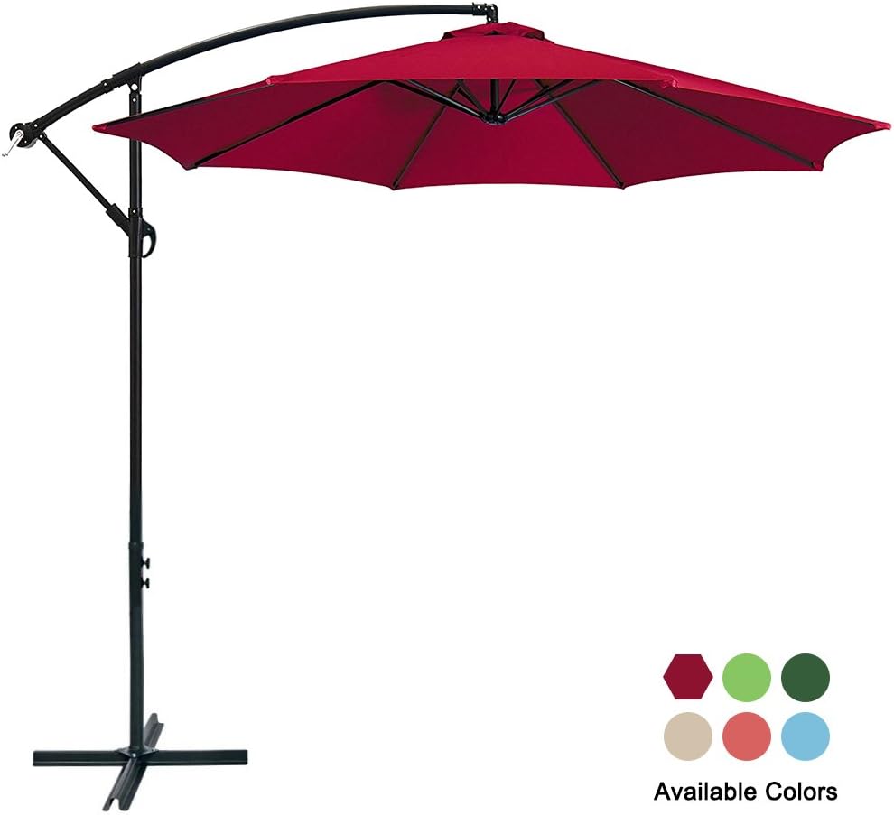 Garden Bean 10ft Patio Cantilever Aluminum Umbrella with Crank Outdoor Offset Easy Open Lift 360 Degree Rotation