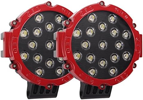 Quandingyi 2pcs 7Inch 51W Spot Round Led Light Bar Off Road Work Lights Fog Light Driving Lights Roof Bumper LED Work Lights for Trucks Boat Lights(Red)