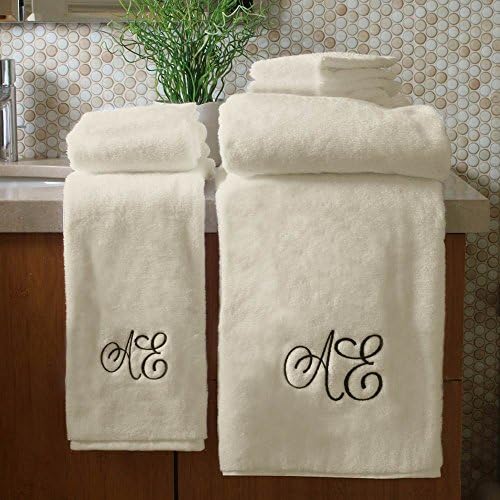 Personalized Monogrammed Decorative Bath Linens for Home, Office, and Gifts. Hotel Collection 100% USA Made 6-Piece Towel Set - Natural/Beige - 2 Bath, 2 Hand &amp; 2 Wash Towels. Boutique Towels.