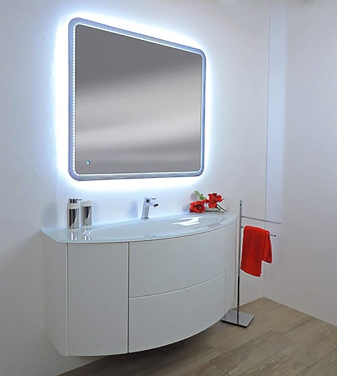 mueble de baño suspendido Eden Touch Blanco, 90 cm., Lavabo Cristal Sin