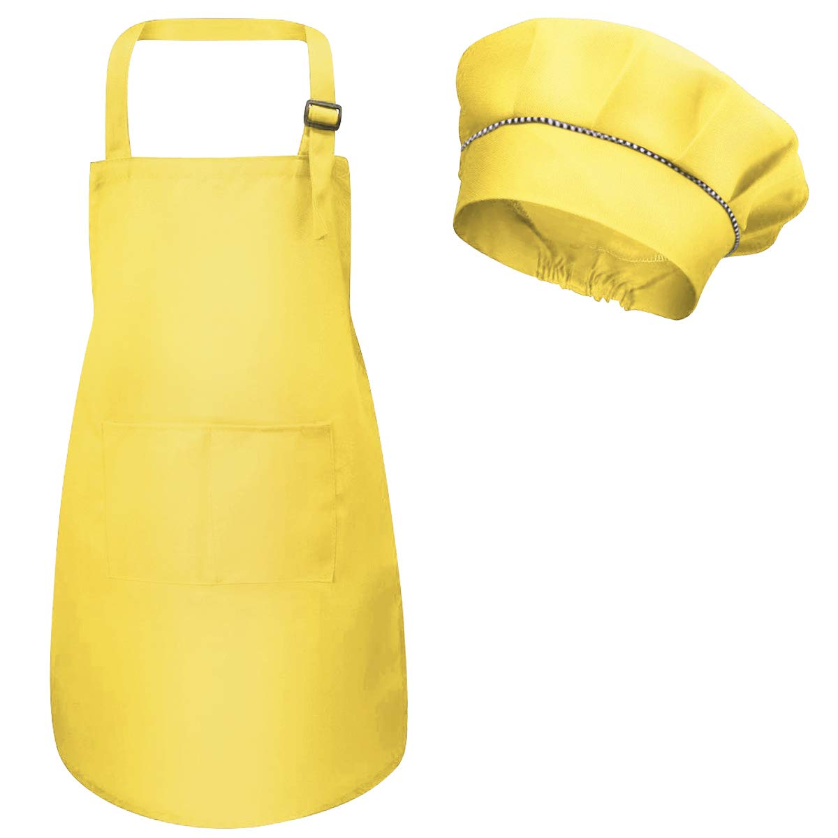 Kids Apron and Chef Hat Set, Adjustable Children Chefs Apron with Pockets for Boys Girls, Toddler Kitchen Garden Bib Aprons for Cooking Baking Painting Crafting Wear (M for 3-6 Age) (Yellow) — image 1