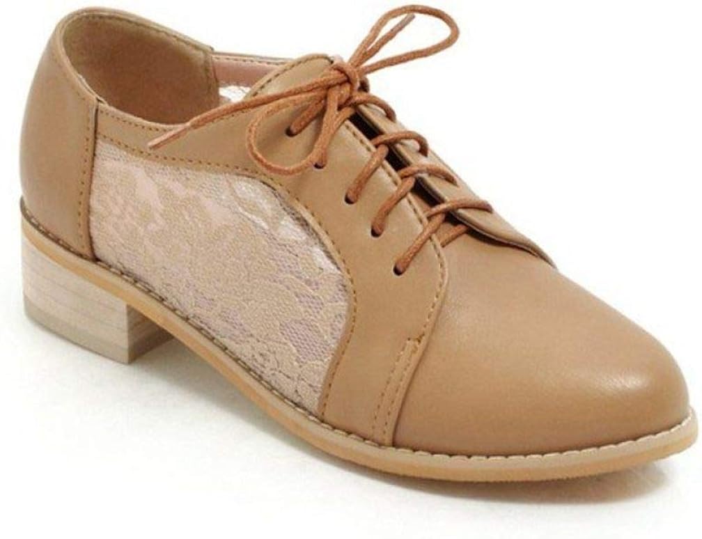 Women's Cutout Mesh Oxford Shoes Breathable Casual Round Toe Low Block Heel Lace Up Dress