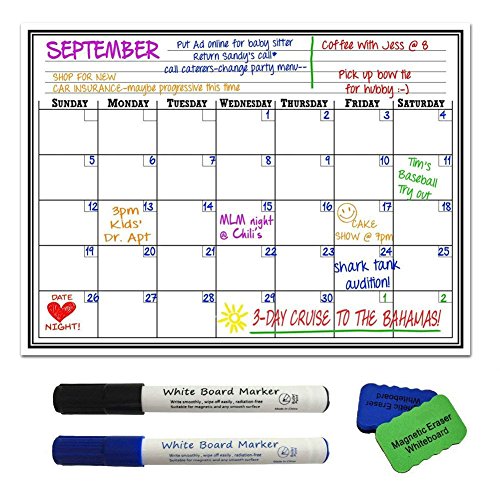 Monthly Planner Magnetic Calendar for Refrigerator Dry Erase Board 17" x 11" Set Includes: Refrigerator Calendar 2 Markers and 2 Erasers - Thumbnail 3