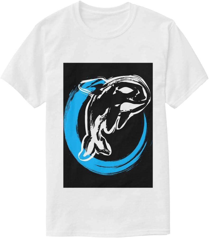 BOLIMAO Black Killer Whale Orca Casual Short Sleeve Cotton Round Neck T-Shirts Outdoor Running Shirt Athletic Workout Tops for Men Women Teens Children S