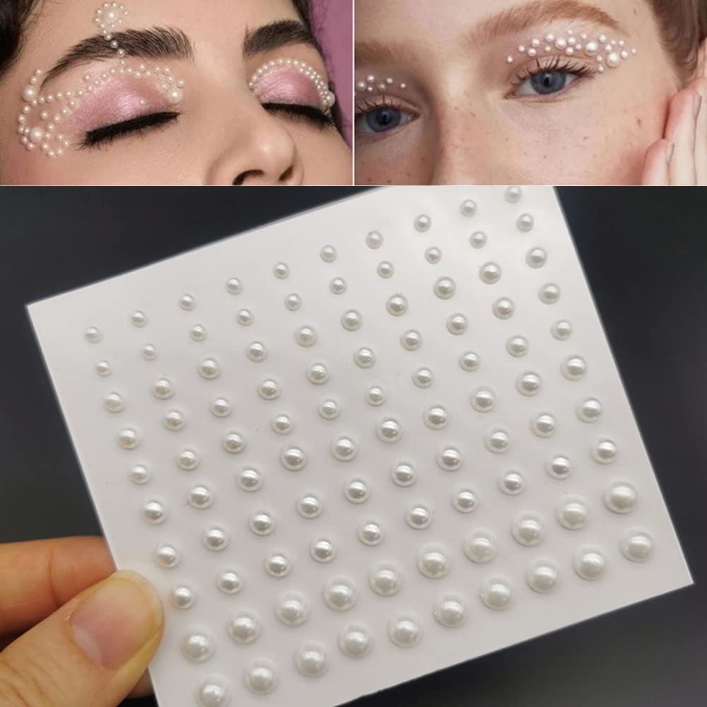 Photo 1 of Eye Body Face Pearl Gems Jewels Rhinestone Stickers Acrylic Self Adhesive Crystal White Makeup Diamonds Face Tattoo Stick for Women Festival Accessory DIY Crafts and Nail Art Decorations 3 Sheets
