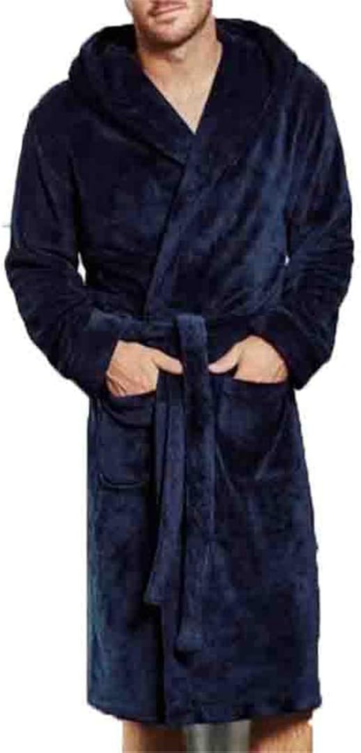 Flannel Robe Male Thick Solid Dressing Gown Belted Men's Bathrobe