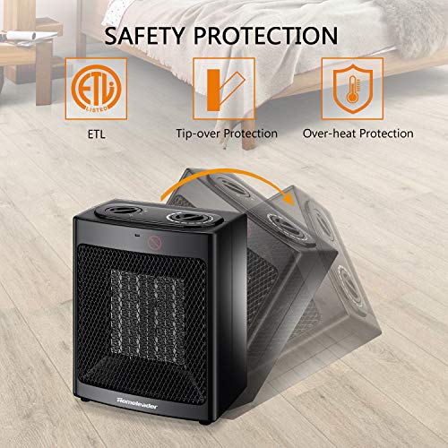 Space Heater Electric Portable Heater, Homeleader 1500W Ceramic Heater for Home and Office, Small Personal Room Heater with Adjustable Thermostat Tip Over