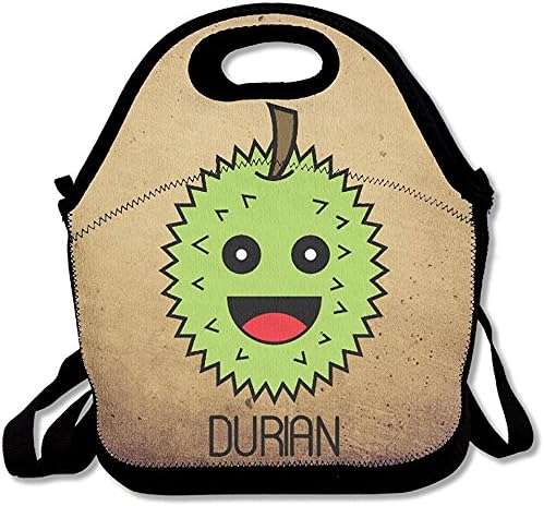 Starowas Cute Durian Insulated Lunch Bag With Zipper,Carry Handle And Shoulder Strap For Adults Or Kids Black