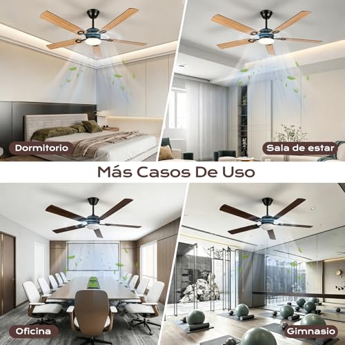 Ventilador de Techo con Luz 52"/132CM, Abanicos de Techo con Control Remoto, Doble Cara de Aspas, Motor DC Reversible, 6 Velocidades, 3CCT, Brillo Ajustable, Ideal para Sala Dormitorio Cocina Office