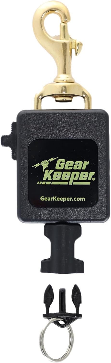 Gear Keeper Locking Large Scuba Dive Light & Camera Retractor - Scuba Gear With Heavy-Duty Snap Clip Mount & QC-II Split Ring Accessory - Scuba Diving Accessories - Made in USA (Brass Bolt)