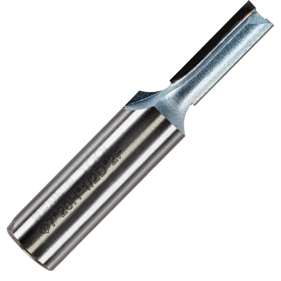 Rennie Tools - 7mm Cutting Diameter x 20mm Flute x 1/2" Shank TCT Tipped 2 Flute Straight Router Cutter Bit. Compatible With Makita Trend Festool Hikoki Dewalt Router Etc. 7mm Router Bit
