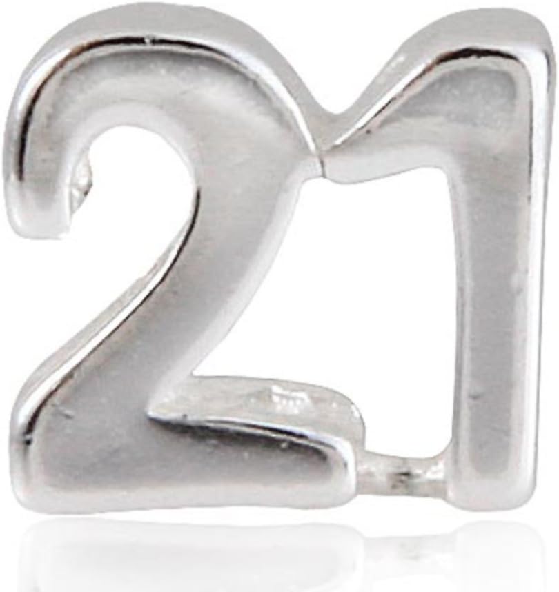 21Charm 925 Sterling Silver Birthday Charm Lucky Charm Number Charm for Bracelet (21A)