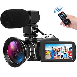 Digital Camcorders Full HD 1080P 30FPS 24MP Video Camera 16X Digital Zoom IR Night Vision Digital Camcorder with External Microphone and Wide Angle Lens by Rainbowday