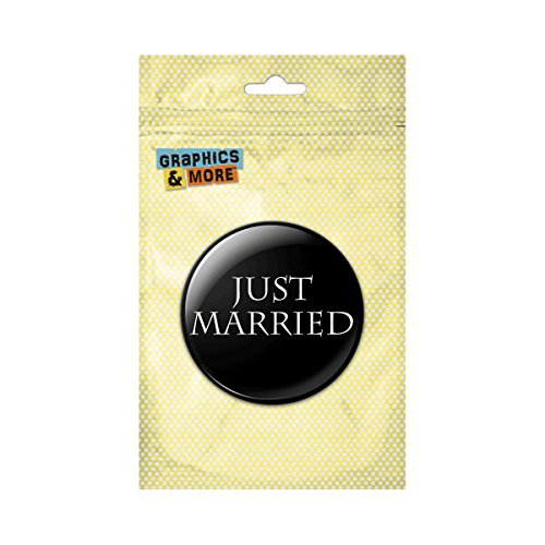 Just Married Flower Black Pinback Button Pin Badge - 2.25 Inch Diameter