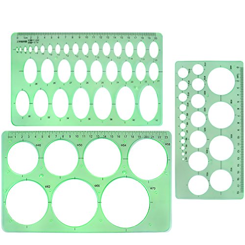 BronaGrand 3pcs Circle Stencils Oval Stationery Template Plastic Measuring Templates Geometric Rulers Set for Drafting, Drawing(Clear Green)