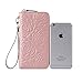 BOSTANTEN Leather Wallets Camellia Pattern Zipper Handbags with Wristlet for Women Taro Pink