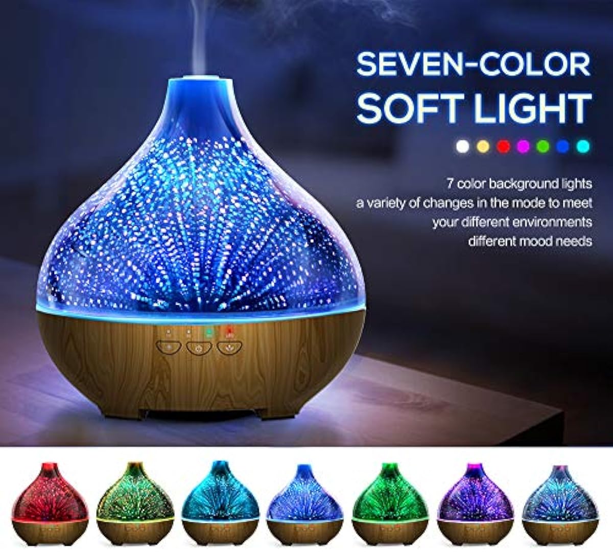LED 3D Glass Smart Essential Oil Diffusers Alexa Compatible 300ml
