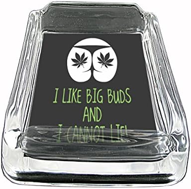 Have Fun Gifts Glass Square Ashtray for outdoor With Four Places To Drop Your Cigarette-Thick And Transparent Glass Tray With Big Buds