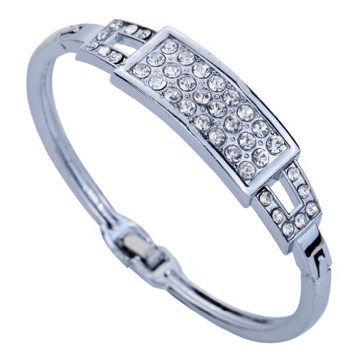 Yazilind Jewelry Silver Plated Square Carve Full Crystal Charming Bangle Bracelet Lady Gift 2.2