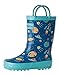 OAKI Kids Rubber Rain Boots Easy-On Handles, Outer Space, 5T US Toddler