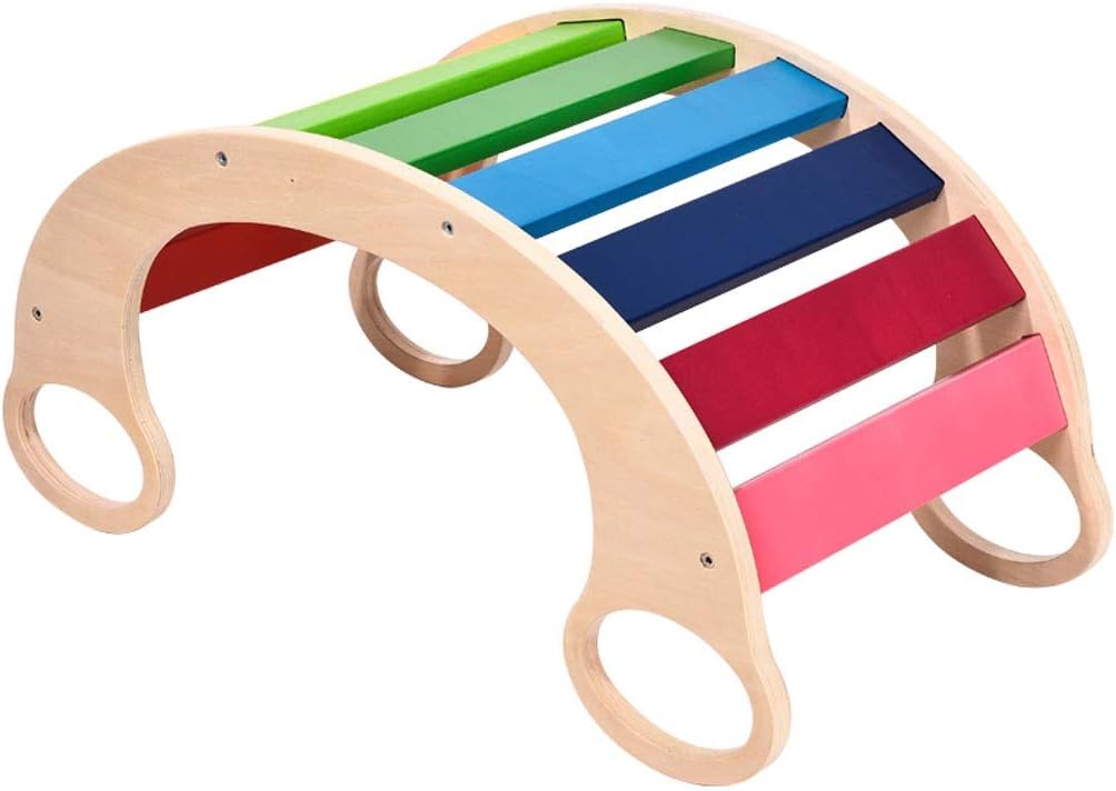 FRF Trojan- Children's Multi-function Rainbow Rocking Chair, Children's Rocking Chair Toys In Various Ways (Color : Wood color, Size : 74x39x36.5cm)