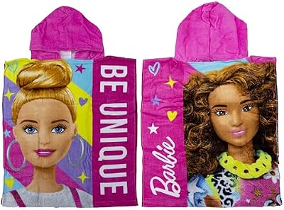 Barbie Poncho Officiel à Capuche | Super Doux au Toucher, Design Frais | Peignoir de Bain pour Filles Parfait pour la Maison, Le Bain et la Plage, Rose, 115 x 50 cm