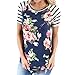 Pengy Women Short Sleeve Striped Floral Printed Blouse Shirt Tops (XL, Blue)