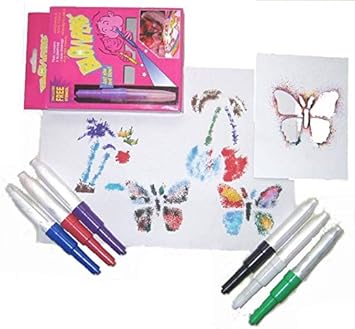 6pc Color Spray Blow Pens Magic Blowpens with 3 Stencils