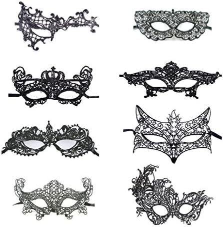 Desrip 8 Pcs Lace Masquerade Mask Venetian Eyemask Women Sexy Eye Mask For Party (Black)