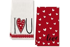 ARKENY Valentine Day Kitchen Towels Red Heart Dish Towels 18x26 Inch Ultra Absorbent Wedding Drying Cloth I Love U Sign Hand Towel for Valentine Decorations Set of 2