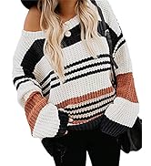 BYSCHAGRL Womens Long Sleeve Crewneck Pullover Sweaters Color Block Striped Knit Tops