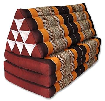 Kapok Thaikissen, Yogakissen, Massagekissen, Kopfkissen, Tantrakissen, Sitzkissen - Braun/Orange (Kissen mit drei Auflagen XX