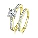 Bonlavie Set of 2 18K Gold Princess Cut Cubic Zirconia Engagement Wedding Ring Set for Her Women 8
