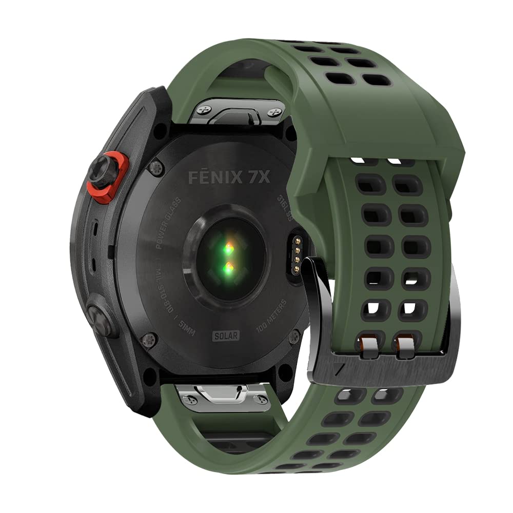 Niboow QuickFit 26mm Strap for Garmin Fenix 8 51mm/Fenix 7X Pro Solar/Fenix 7X/Fenix 6X/Fenix 6X Pro/Fenix 5X/Fenix 5X Puls, Sport Silicone Watch Bands for Garmin Enduro 3/Epix 2 Pro 51mm- Green