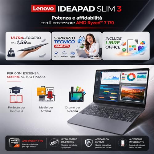 Lenovo, Ryzen 7 170.8 Core Laptop, 16GB DDR5 Ram, 15.3 Inch IPS Display WUXGA FHD+, 512GB PCI Nvme SSD, Wi-Fi 6, Bt, USB Type-C, Backlit QWERTY Keyboard, Ready to Use