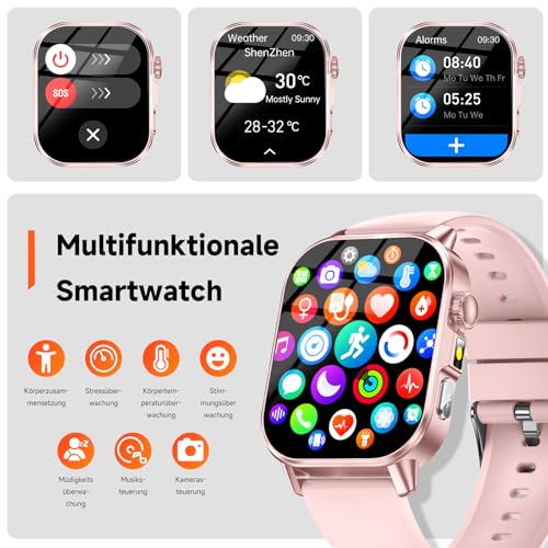 Women's Smartwatch with ECG/Sleep Monitor/BMI/HRV/LED Light, 2.0 Inch Health Watch with 24H Blood Pressure Monitor, Heart Rate Monitor, Uric Acid, Body Temperature, SpO2, Menstrual Cycle, SOS