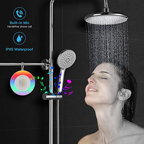 Waterproof Bluetooth Speaker, Ranipobo Shower Speaker, Touch Control 3 Warm Light & 7 Colors Night Light, Portable Wireless Speaker with HD Sound/8H Play/FM/Hands-Free, for Home/Outdoor Travel