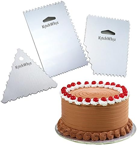 Pack of 3 - Cake Decorating Comb - Premium Quality Aluminium Cake Icing Smoother and Cake Leveler to make unlimited variety of Birthday Cake Decorations, Wedding Cake Decoration