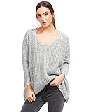 ROMWE Women's Basic Long Sleeve V-Neck Knit Loose Casual Oversized Sweater