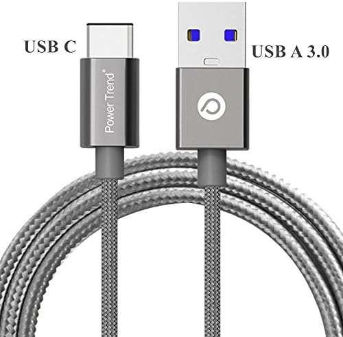 Power Trend 2M 6.6FT Nylon Braided USB Type A to Type C 3.0 Cable Data Transfer Charging Cord 5Gbps for New Apple MacBook PD Power Delivery and Nintendo Switch (Space Gray)