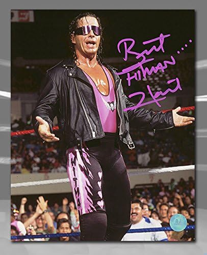 AJ Sports World Bret Hitman Hart WWE Autographed Wrestling Sunglasses 8x10 Photo